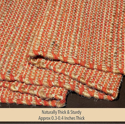 Chardin home Natural Jute Table Runner 13x36 Inch – Vintage Boho Rustic Table Decor – Handwoven Table Runner in Natural Jute and Rust Orange – Farmhouse Dining or Console Table Accent