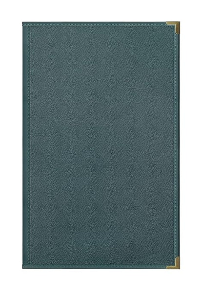 Goodsmart Pajco Style Restaurant Menu Covers – Pack of 10, Side-Loading Menu Holders, Single Stitched Edge, Clear Vinyl Menu Sleeves, Leatherette Trim, Gold Corners, Green, 2 View (8.5" x 14")