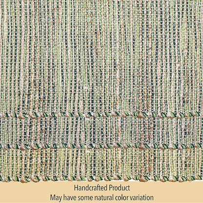 Chardin home Natural Jute Table Runner 13x36 Inch – Vintage Boho Rustic Table Decor – Handwoven Table Runner in Natural Jute and Green – Farmhouse Dining or Console Table Accent