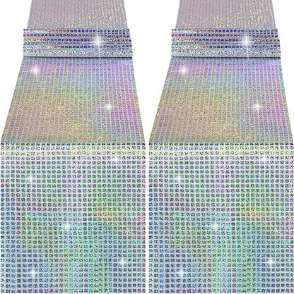 Durony 2 Pack Disco Table Runner 11 x 108 Inch Mirror Silver Laser Glitter Foil Cover With Sparkle Sequin for Bachelorette, 70s, Cowgirl Party Decorations