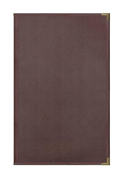 Goodsmart Pajco Style Restaurant Menu Covers – Pack of 10, Side-Loading Menu Holders, Single Stitched Edge, Clear Vinyl Menu Sleeves, Leatherette Trim, Gold Corners, Burgundy, 4 View (8.5" x 14")