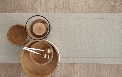 Solino Home Linen Natural Table Runner 132 Inches Long - 100% Pure Linen Extra Long Table Runner 14 x 132 Inch for Fall, Autumn, Thanksgiving, Christmas - Classic Hemstitch