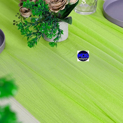 MDS 2 Pack 10ft Chiffon Table Runner 29 x 120 Inches Sheer Wedding Runner Romantic Rustic Table Runner for Wedding Decorations, Birthday Parties, Bridal Shower Party Arch Decor - Parrot Green