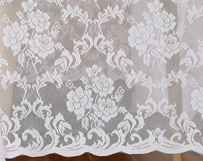 LinenZone White Round Tablecloth for Rustic Vintage Decor. Sheer Lace Tablecloth Works Great As Wedding, Thanksgiving or Christmas Decor. (Mia 90 Round, White)