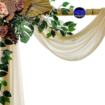 MDS Halloween Chiffon Draping Fabric - 2 Panel, 30" Wide x 30ft Long - Sheer Spooky Arbor & Canopy Drapery for Haunted House Backdrops, Party Ceilings, DIY Costumes & Themed Events - Champagne Gold