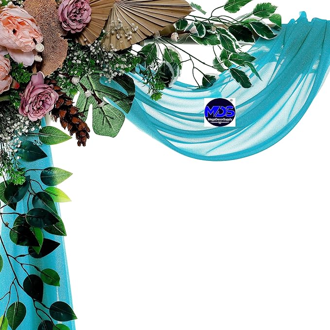 MDS Halloween Chiffon Draping Fabric - 1 Panel, 30" Wide x 75ft Long - Sheer Spooky Arbor & Canopy Drapery for Haunted House Backdrops, Party Ceilings, DIY Costumes & Themed Events - Peacock Blue
