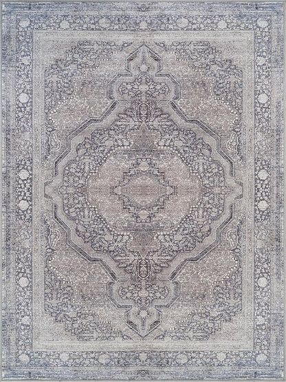 Bloom Rugs Washable Non-Slip 5' x 7' Rug - Blue/Steel Gray/Beige Traditional Medallion Area Rug for Living Room, Bedroom, Dining Room, and Kitchen - Exact Size: 5' x 7'