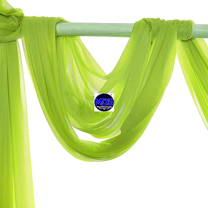 MDS Halloween Chiffon Draping Fabric - 2 Panel, 30" Wide x 50ft Long - Sheer Spooky Arbor & Canopy Drapery for Haunted House Backdrops, Party Ceilings, DIY Costumes & Themed Events - Parrot Green