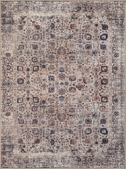 Bloom Rugs Washable Non-Slip 8' x 10' Rug - Light Tan/Blue Traditional Oriental Area Rug for Living Room, Bedroom, Dining Room, and Kitchen - Exact Size: 8' x 10'