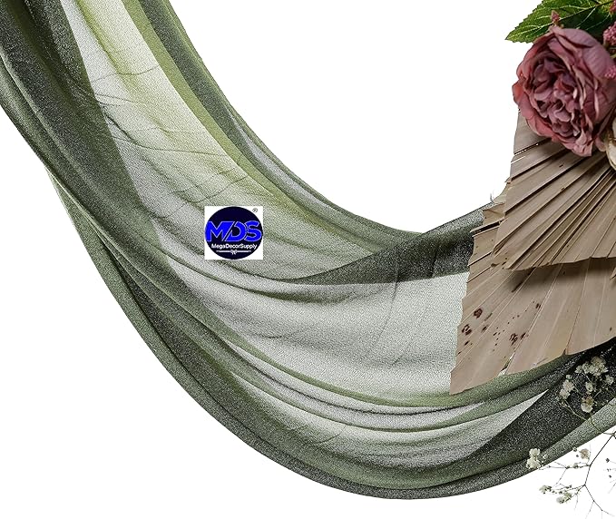 MDS Halloween Chiffon Draping Fabric - 2 Panel, 30" Wide x 40ft Long - Sheer Spooky Arbor & Canopy Drapery for Haunted House Backdrops, Party Ceilings, DIY Costumes & Themed Events - Olive Green