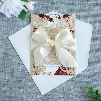 20 PCS 5.12x7.2 Butterfly Quinceanera Invitation, Laser Cut Wedding Invitation Cards with Envelopes for XV Anos Bridal Shower Baby Shower Invite (Light Gold)
