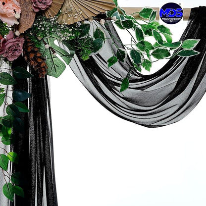 MDS Halloween Chiffon Draping Fabric - 2 Panel, 30" Wide x 30ft Long - Sheer Spooky Arbor & Canopy Drapery for Haunted House Backdrops, Party Ceilings, DIY Costumes & Themed Events - Black