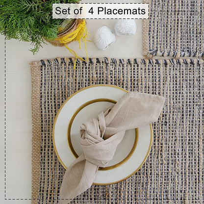 Chardin Home Natural Jute & Grey Placemats, Set of 4 – Rustic Handmade Boho Table Mats, 13x19 Inch Dining Table Placemats for Kitchen, Everyday Meals, Holidays, Farmhouse or Modern Table Décor