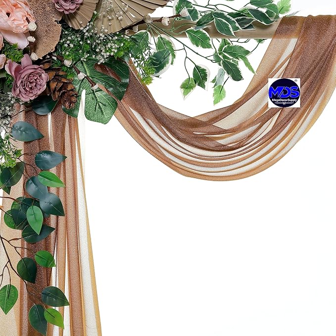 MDS Halloween Chiffon Draping Fabric - 2 Panel, 30" Wide x 20ft Long - Sheer Spooky Arbor & Canopy Drapery for Haunted House Backdrops, Party Ceilings, DIY Costumes & Themed Events - Mocha