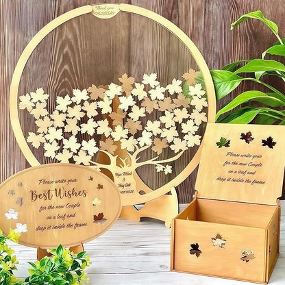 Personalized Wedding Guest Book Alternative - Wooden Leaf Guest Book Wedding, Personalized Wedding Reception, Custom Wooden GuestBook, Stereoscopic Tree Guest Book