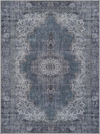 Bloom Rugs Washable Non-Slip 6' x 9' Rug - Dark Teal Traditional Medallion Area Rug for Living Room, Bedroom, Dining Room, and Kitchen - Exact Size: 6' x 9'
