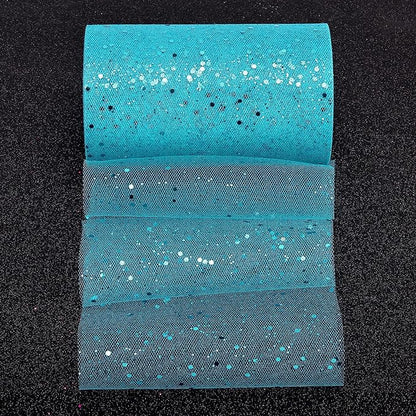 Glitter Tulle Rolls, 6” by 50 Yards (150FT) Sparkling Tulle Spool Ribbon Sequin Tulle Netting Fabric for Tutu Skirt Wedding Birthday Baby Shower (Peacock)