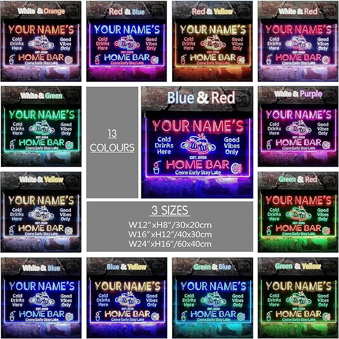 ADVPRO Personalized Your Name Custom Home Bar Beer Established Year Dual Color LED Neon Sign Blue & Red 24 x 16 Inches st6s64-p1-tm-br