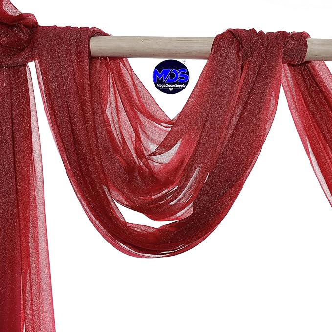 MDS Halloween Chiffon Draping Fabric - 2 Panel, 30" Wide x 75ft Long - Sheer Spooky Arbor & Canopy Drapery for Haunted House Backdrops, Party Ceilings, DIY Costumes & Themed Events - Apple Red
