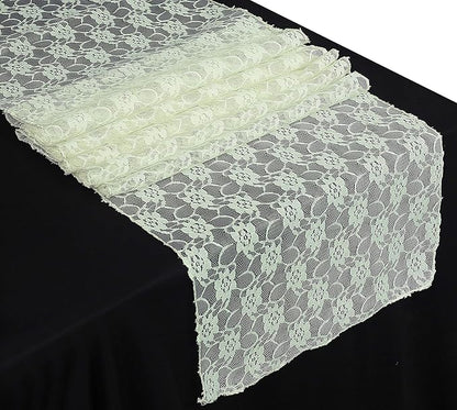 MDS Pack of 10 Wedding 12 x 108 inches Lace Table Runner for Wedding, Decorations for Birthday Parties, Banquets, Graduations, Engagements, and Runners fit Rectangle, Round Table- Ivory