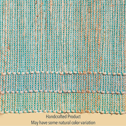 Chardin home Natural Jute Table Runner 13x90 Inch – Vintage Boho Rustic Table Decor – Handwoven Table Runner in Natural Jute and Aqua Turquoise – Farmhouse Dining or Console Table Accent