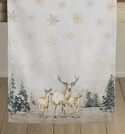 Maison d' Hermine Table Runner 100% Cotton Double Layer Table Runners 108 inches Long for Thanksgiving Christmas Decorations Home Kitchen Dining Party Wedding (Deer in The Woods, 14.5" x 108")