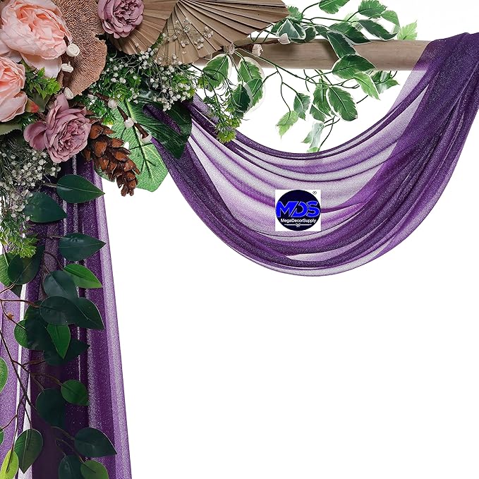 MDS Halloween Chiffon Draping Fabric - 2 Panel, 30" Wide x 30ft Long - Sheer Spooky Arbor & Canopy Drapery for Haunted House Backdrops, Party Ceilings, DIY Costumes & Themed Events - Cadbury Purple