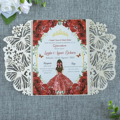 20 PCS 5.12x7.2 Butterfly Quinceanera Invitation, Laser Cut Wedding Invitation Cards with Envelopes for XV Anos Bridal Shower Baby Shower Invite (Gold Glitter)