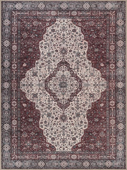 Bloom Rugs Washable Non-Slip 4' x 6' Rug - Red/Green/Cream Traditional Medallion Area Rug for Living Room, Bedroom, Dining Room, and Kitchen - Exact Size: 4' x 6'