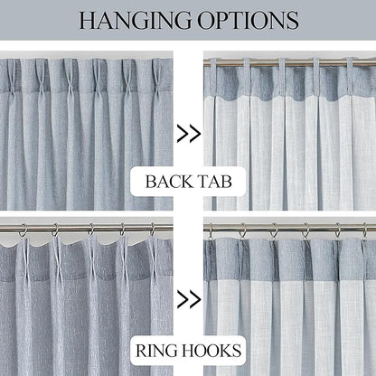 Vision Home Blue Pinch Pleated Semi Sheer Curtains Textured Light Filtering Window Curtains 102 inch for Living Room Bedroom Rayon Blend Chambray Blue Pinch Pleat Drapes with Hooks 2 Panels 40"Wx102"L