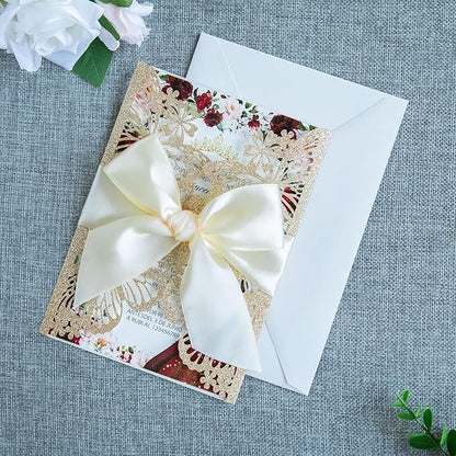 20 PCS 5.12x7.2 Butterfly Quinceanera Invitation, Laser Cut Wedding Invitation Cards with Envelopes for XV Anos Bridal Shower Baby Shower Invite (Light Gold)