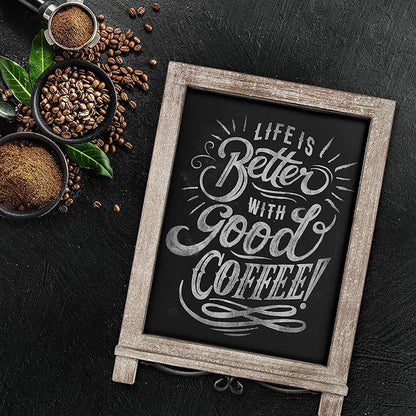 HBCY Creations Rustic Weathered Wooden Tabletop Chalkboard with Legs/Vintage Wedding Table Sign/Small Kitchen Countertop Memo Board/Antique Wooden Frame (12" x 17", 3- Weathered)