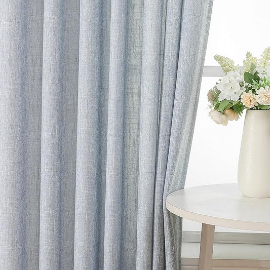 Vision Home Pinch Pleated Blue Semi Sheer Curtains Textured Light Filtering Window Curtains 63 inch for Living Room Bedroom Rayon Blended Chambray Blue Pinch Pleat Drapes with Hooks 2 Panels 40"Wx63"L