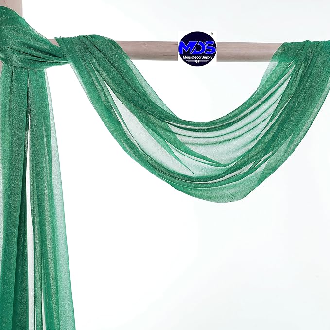 MDS Halloween Chiffon Draping Fabric - 2 Panel, 30" Wide x 100ft Long - Sheer Spooky Arbor & Canopy Drapery for Haunted House Backdrops, Party Ceilings, DIY Costumes & Themed Events - Emerald Green