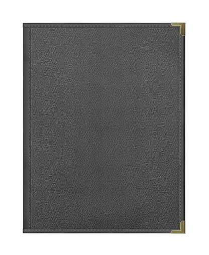 Goodsmart Pajco Style Restaurant Menu Covers – Pack of 10, Side-Loading Booklet Menu Holders, Single Stitched Edge, Clear Vinyl Menu Sleeves, Leatherette Trim, Gold Corners, Black, 4 View (8.5" x 11")